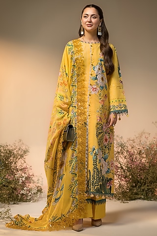 Citrus Yellow Cotton Digital Printed Kurta Set by RINESSA