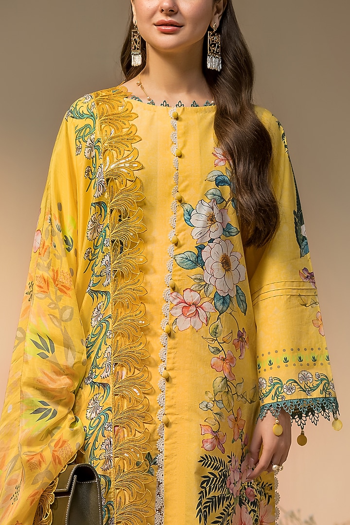 Citrus Yellow Cotton Digital Printed Kurta Set by RINESSA at Pernia's Pop Up Shop