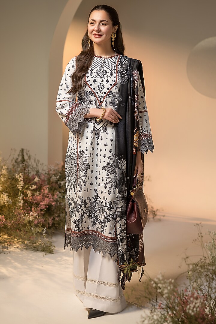 Black & White Cotton Digital Printed Kurta Set by RINESSA at Pernia's Pop Up Shop