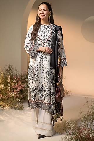 Black & White Cotton Digital Printed Kurta Set by RINESSA