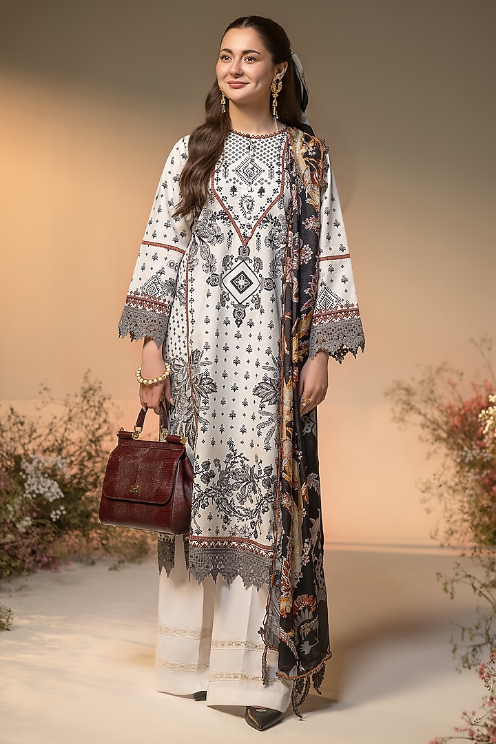 Black & White Cotton Digital Printed Kurta Set by RINESSA at Pernia's Pop Up Shop