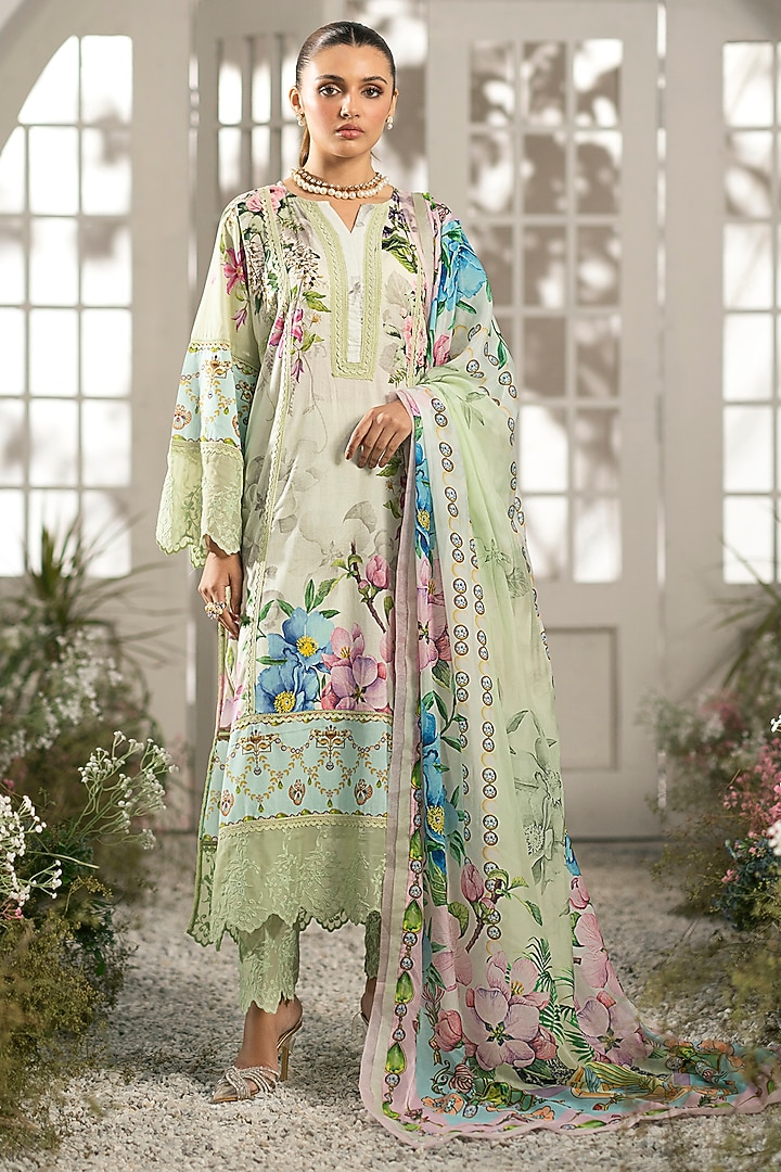 Mint Cotton Digital Printed Kurta Set by RINESSA at Pernia's Pop Up Shop