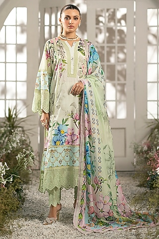 Mint Cotton Digital Printed Kurta Set by RINESSA