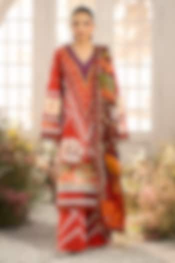 Crimson Rust Red Cotton Digital Printed Kurta Set by RINESSA at Pernia's Pop Up Shop