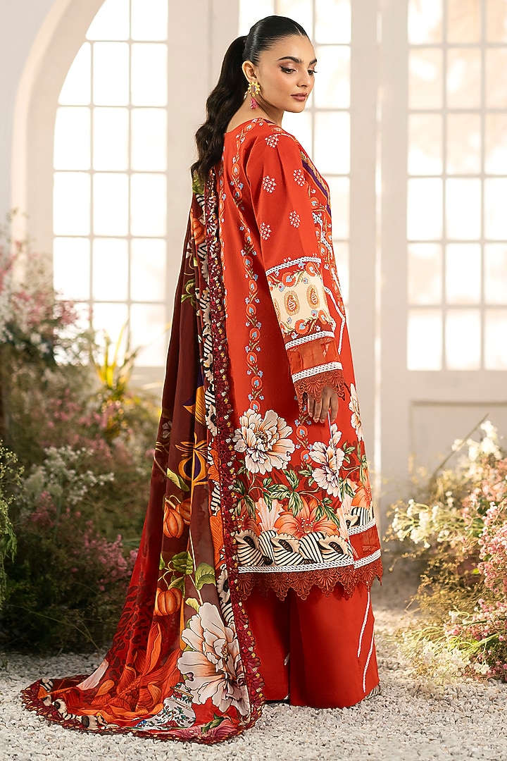 Crimson Rust Red Cotton Digital Printed Kurta Set by RINESSA at Pernia's Pop Up Shop