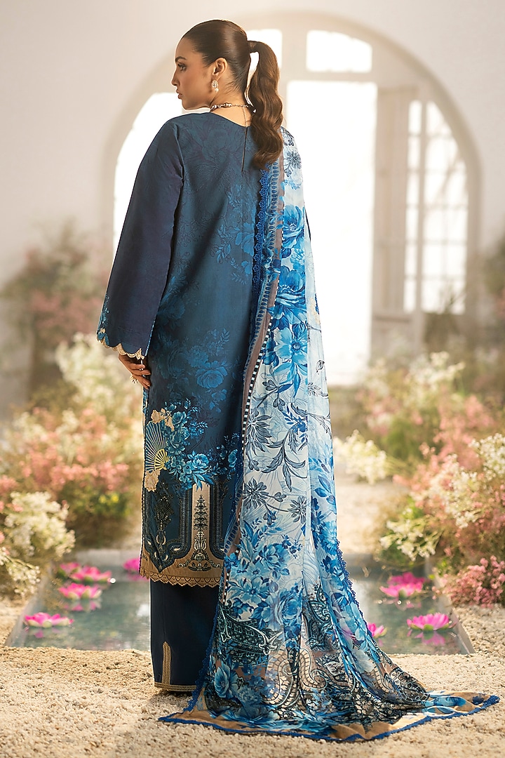 Blue Cotton Digital Printed Kurta Set by RINESSA at Pernia's Pop Up Shop