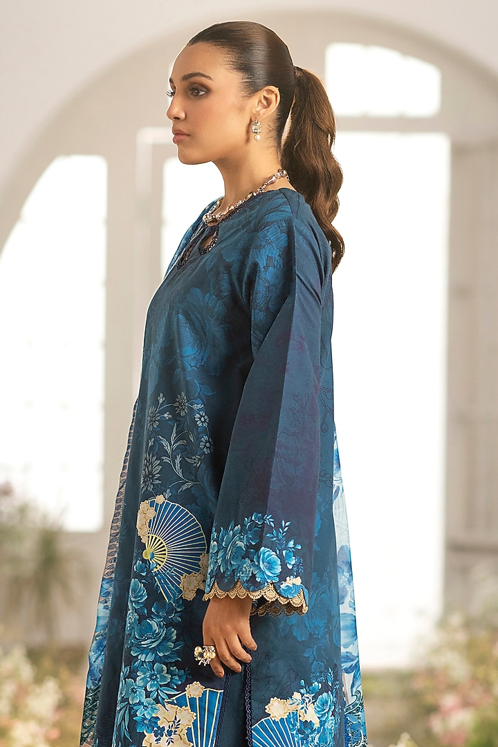Blue Cotton Digital Printed Kurta Set by RINESSA at Pernia's Pop Up Shop