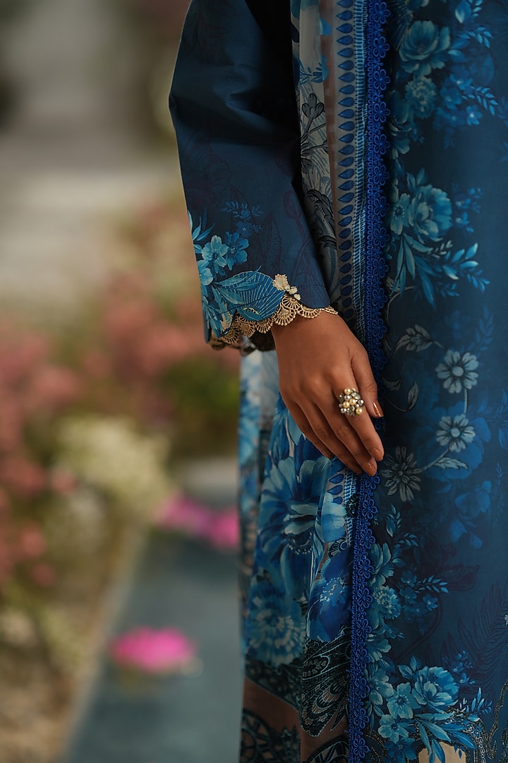 Blue Cotton Digital Printed Kurta Set by RINESSA at Pernia's Pop Up Shop
