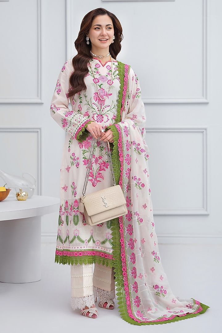 Ivory Cotton Sequins Embroidered Kurta Set by RINESSA at Pernia's Pop Up Shop