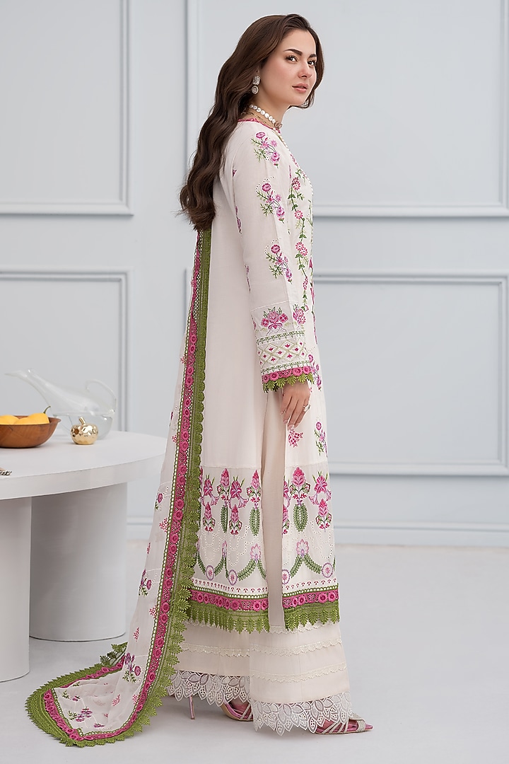 Ivory Cotton Sequins Embroidered Kurta Set by RINESSA at Pernia's Pop Up Shop