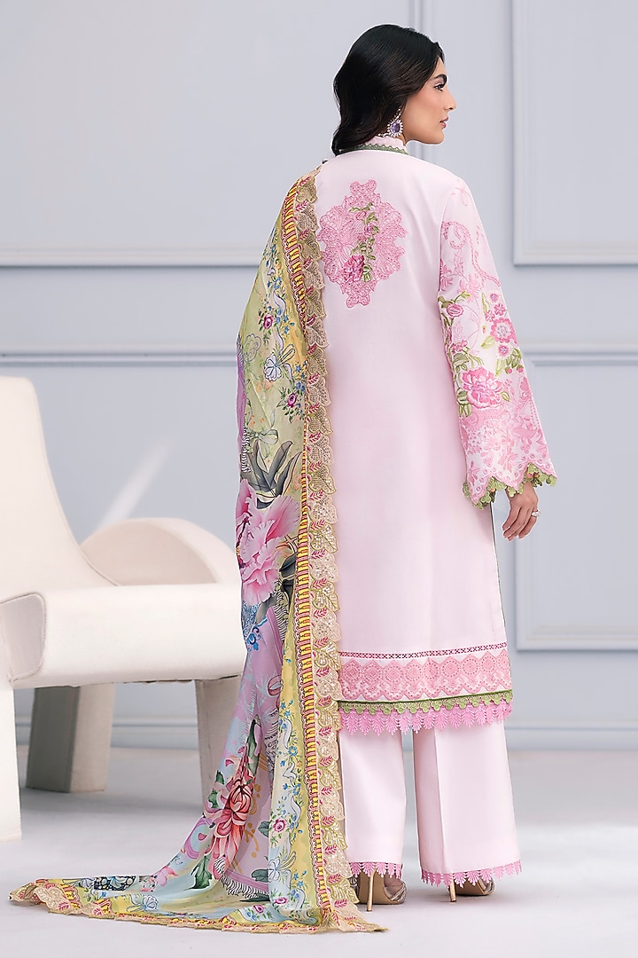 Pink Cotton Printed & Embroidered Kurta Set by RINESSA at Pernia's Pop Up Shop
