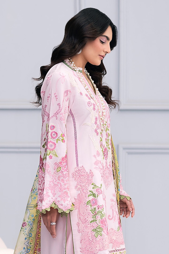 Pink Cotton Printed & Embroidered Kurta Set by RINESSA at Pernia's Pop Up Shop