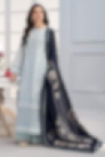 Sky Blue Cotton Lace Embroidered Kurta Set by RINESSA at Pernia's Pop Up Shop