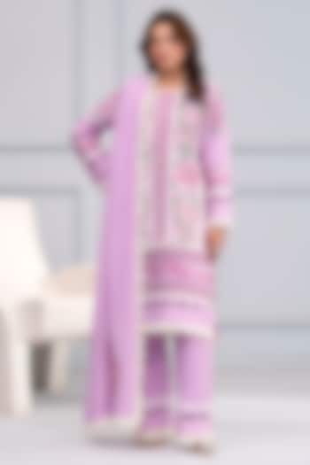 Orchid Purple Cotton Lace Embroidered Kurta Set by RINESSA at Pernia's Pop Up Shop
