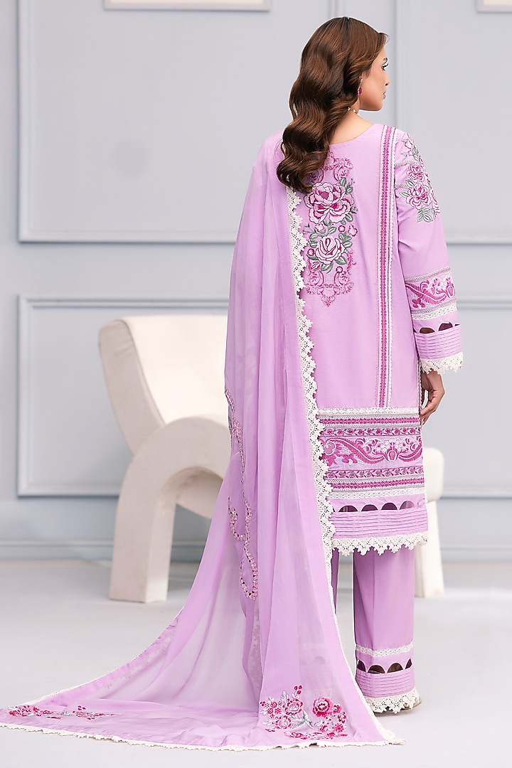 Orchid Purple Cotton Lace Embroidered Kurta Set by RINESSA at Pernia's Pop Up Shop