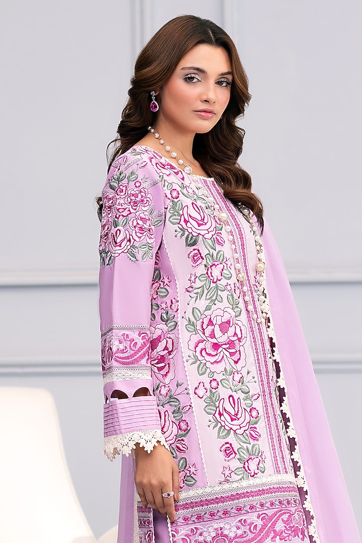 Orchid Purple Cotton Lace Embroidered Kurta Set by RINESSA at Pernia's Pop Up Shop
