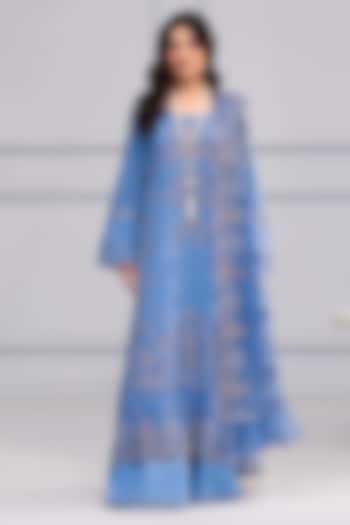 Provence Blue Cotton Lace Embroidered Kurta Set by RINESSA at Pernia's Pop Up Shop