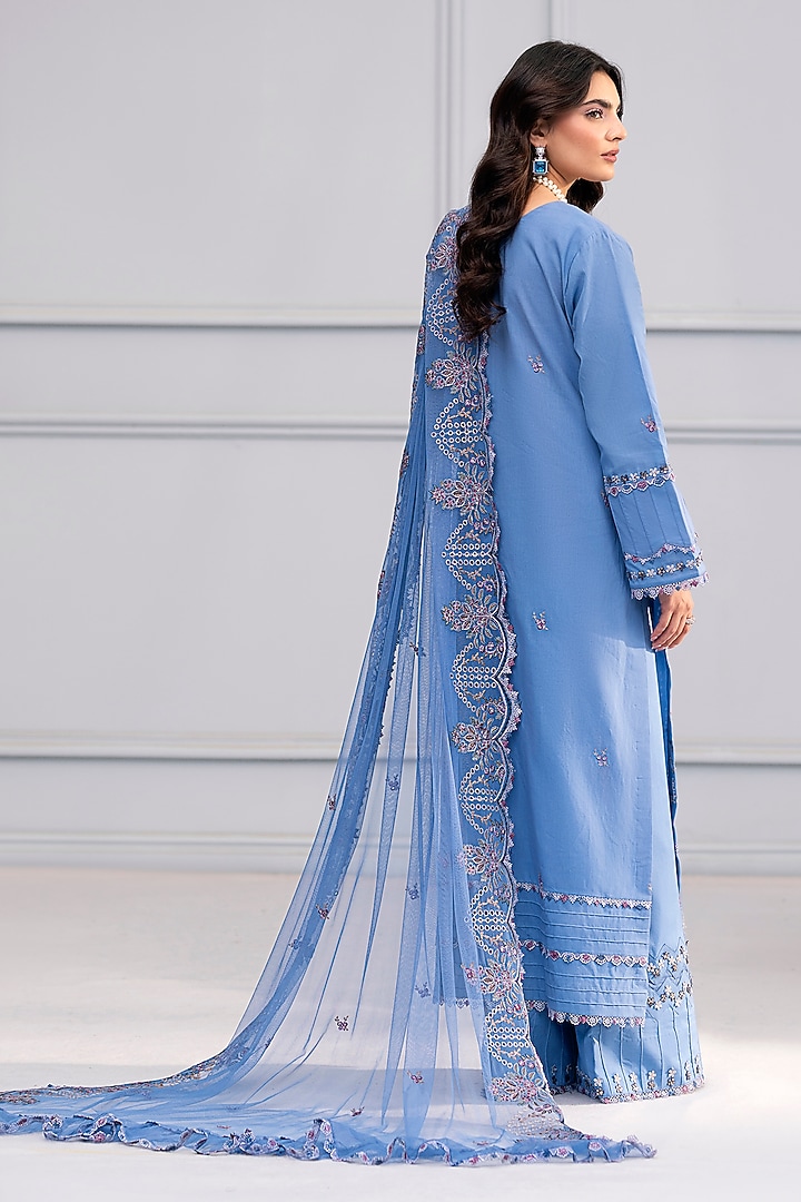 Provence Blue Cotton Lace Embroidered Kurta Set by RINESSA at Pernia's Pop Up Shop