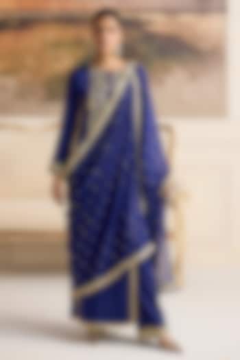 Royal Blue Modal Satin Thread Work Kurta Set by RINESSA at Pernia's Pop Up Shop