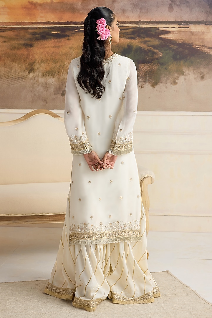Ivory Organza Zari Work Gharara Set by RINESSA at Pernia's Pop Up Shop