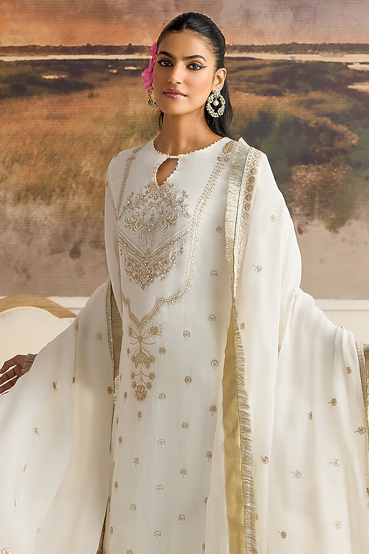 Ivory Organza Zari Work Gharara Set by RINESSA at Pernia's Pop Up Shop