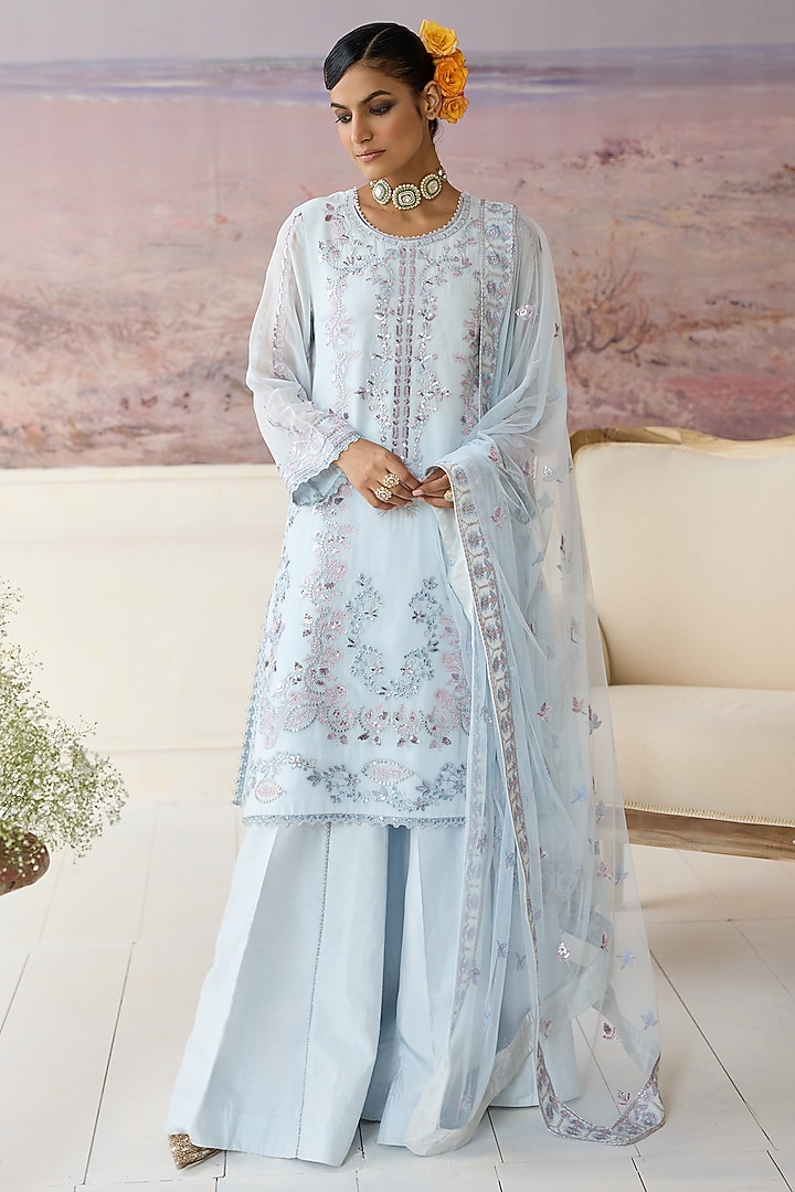 Light Blue Organza Zari Work Kurta Set by RINESSA at Pernia's Pop Up Shop
