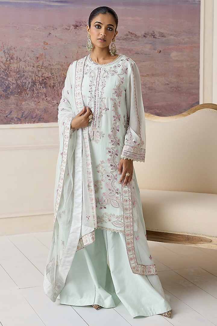Light Green Organza Zari Work Kurta Set by RINESSA at Pernia's Pop Up Shop