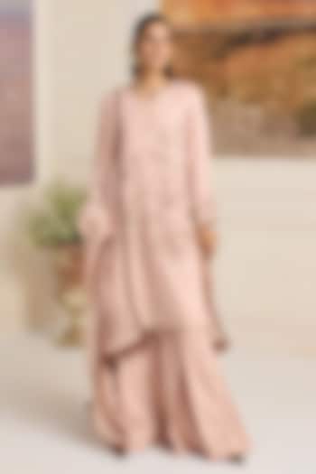 Mocha-Colored Silk Organza Thread Work Kurta Set by RINESSA at Pernia's Pop Up Shop