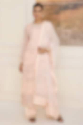 Peach Silk Organza Thread Work Kurta Set by RINESSA at Pernia's Pop Up Shop