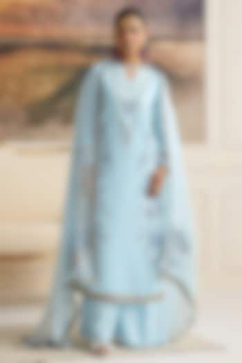 Blue Chanderi Sequins Work Kurta Set by RINESSA at Pernia's Pop Up Shop