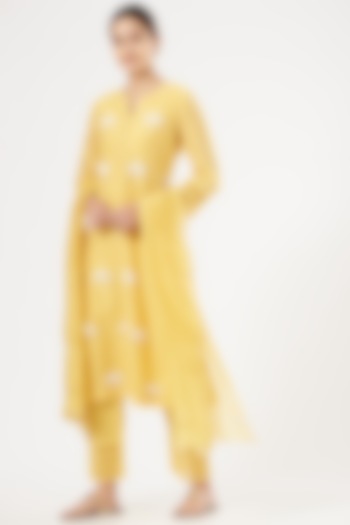 Yellow Embroidered Kurta Set by Rajat & shradda