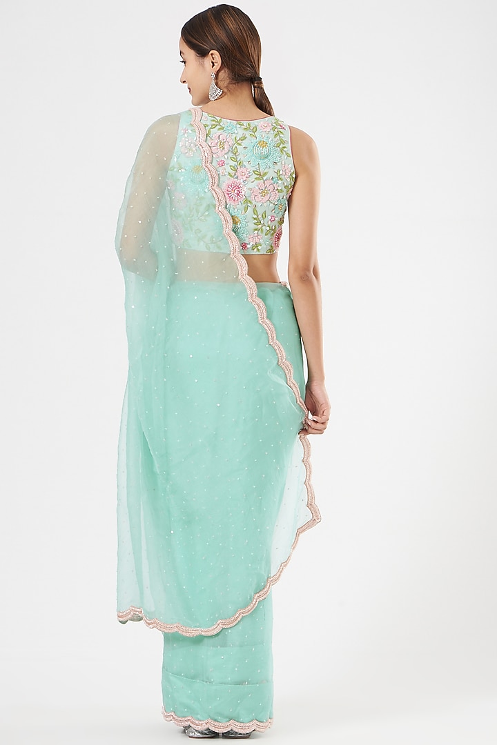 Sky Blue Silk Organza Wedding Saree by Rajat & shradda at Pernia's Pop Up Shop