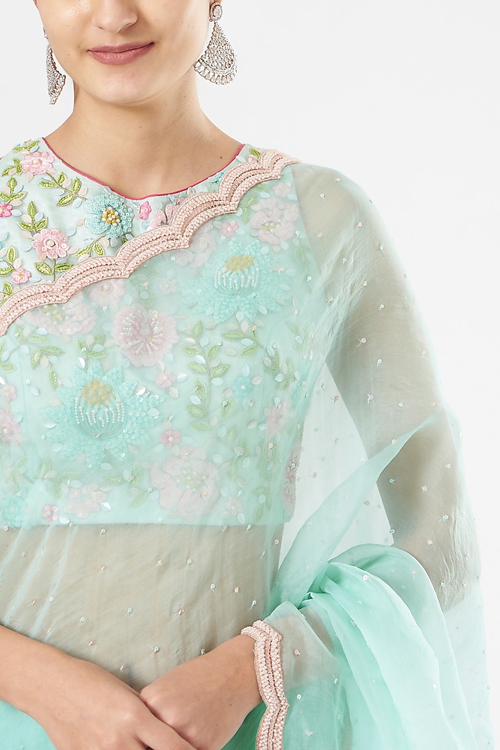 Sky Blue Silk Organza Wedding Saree by Rajat & shradda at Pernia's Pop Up Shop