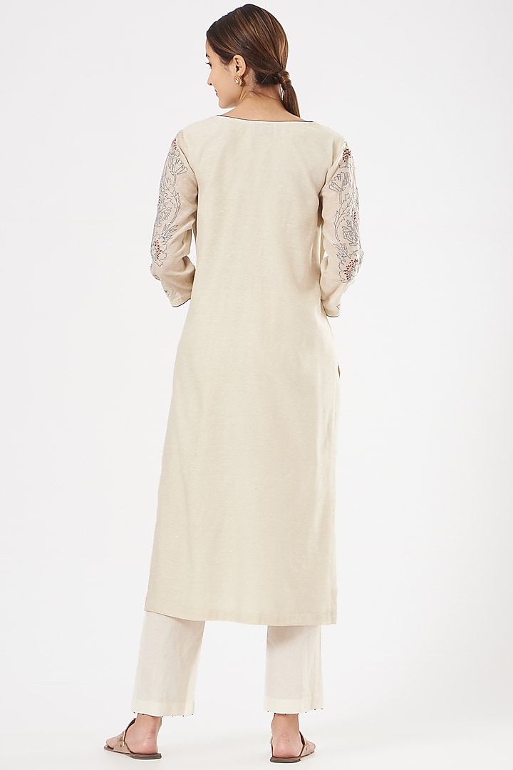 Ivory Threadwork-Embroidered Kurta Set by Rajat & shradda at Pernia's Pop Up Shop
