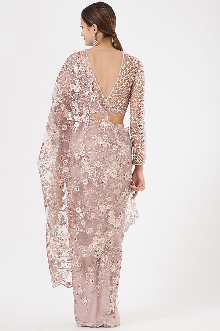 Blush Pink Draped Sequins-Embroidered Wedding Saree by Rajat & shradda at Pernia's Pop Up Shop