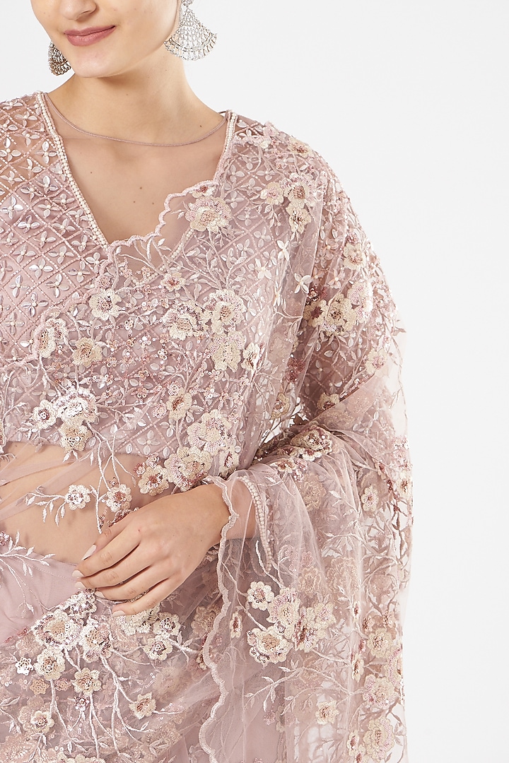 Blush Pink Draped Sequins-Embroidered Wedding Saree by Rajat & shradda at Pernia's Pop Up Shop