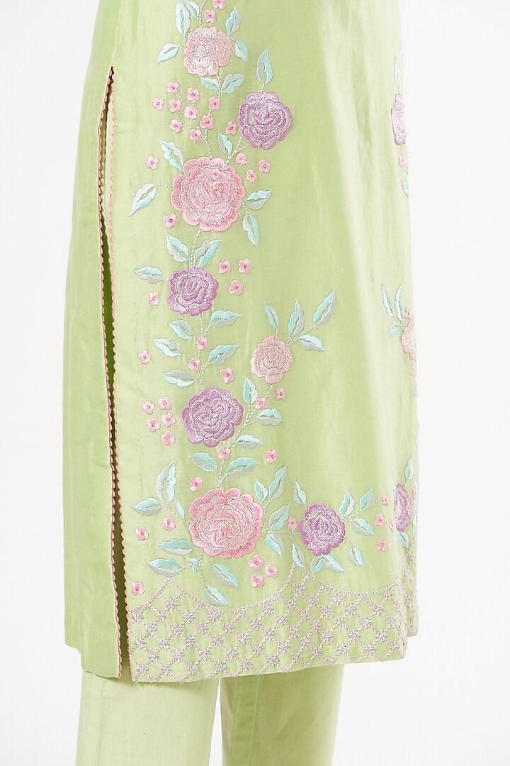 Lime Green Zari-Embroidered Kurta Set by Rajat & shradda at Pernia's Pop Up Shop