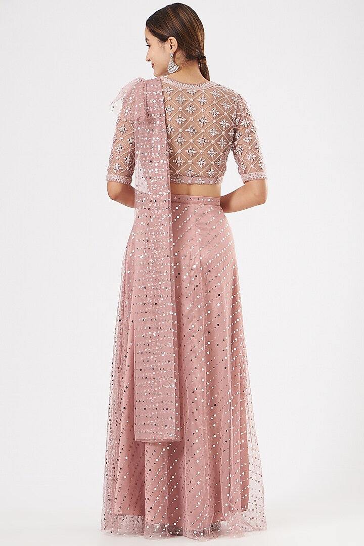 Blush Pink Mirror-Embroidered Draped Wedding Saree by Rajat & shradda at Pernia's Pop Up Shop