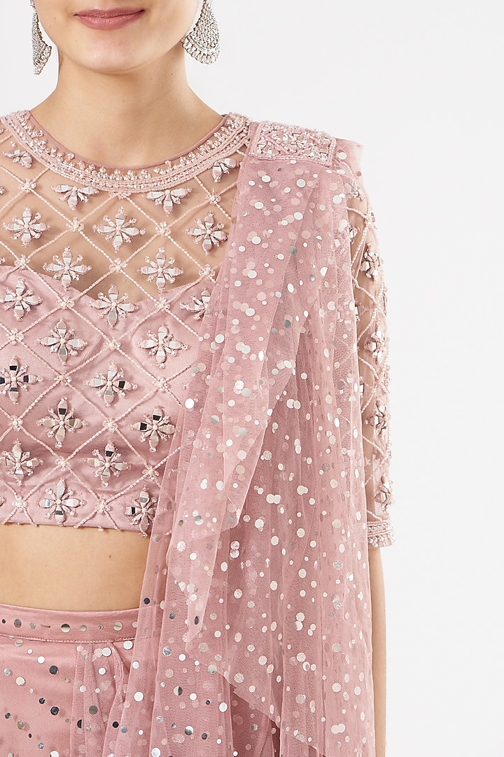 Blush Pink Mirror-Embroidered Draped Wedding Saree by Rajat & shradda at Pernia's Pop Up Shop
