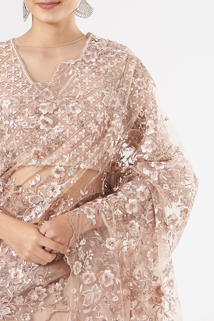Nude Sequins-Embroidered Draped Wedding Saree by Rajat & shradda at Pernia's Pop Up Shop