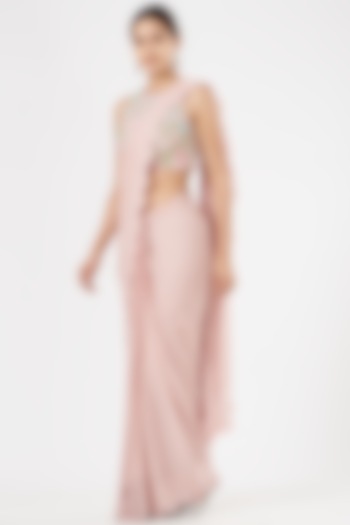 Blush Pink Scalloped Draped Saree by Rajat & shradda at Pernia's Pop Up Shop