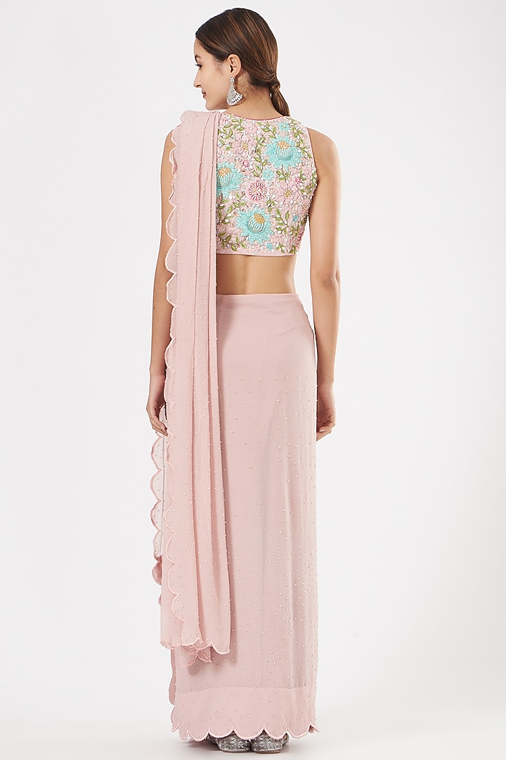 Blush Pink Scalloped Draped Wedding Saree by Rajat & shradda at Pernia's Pop Up Shop