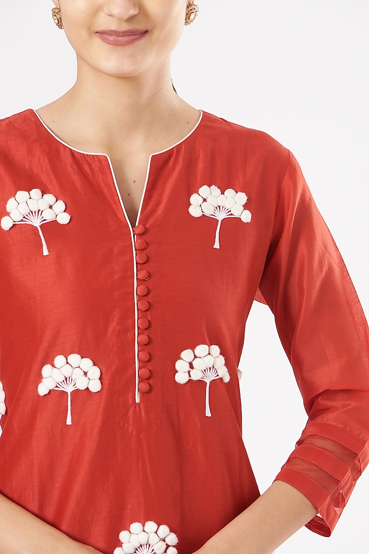 Red Thread Work Embroidered Kurta Set by Rajat & shradda at Pernia's Pop Up Shop