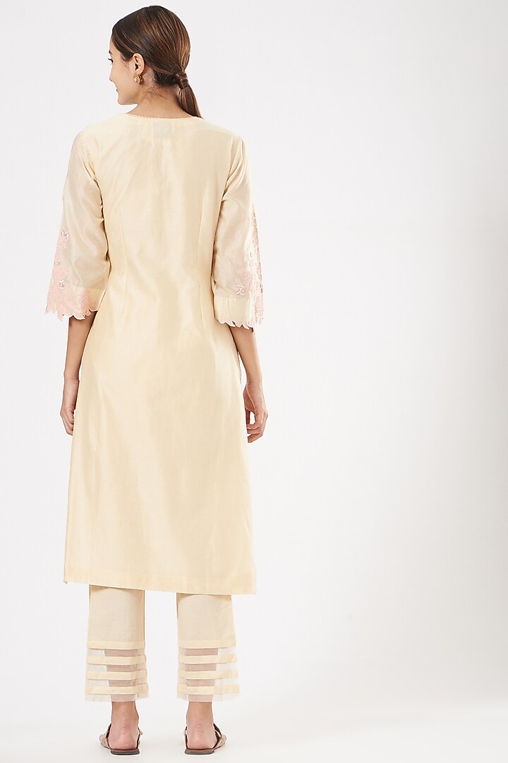 Nude Dori-Embroidered Kurta Set by Rajat & shradda at Pernia's Pop Up Shop