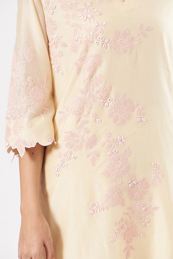 Nude Dori-Embroidered Kurta Set by Rajat & shradda at Pernia's Pop Up Shop
