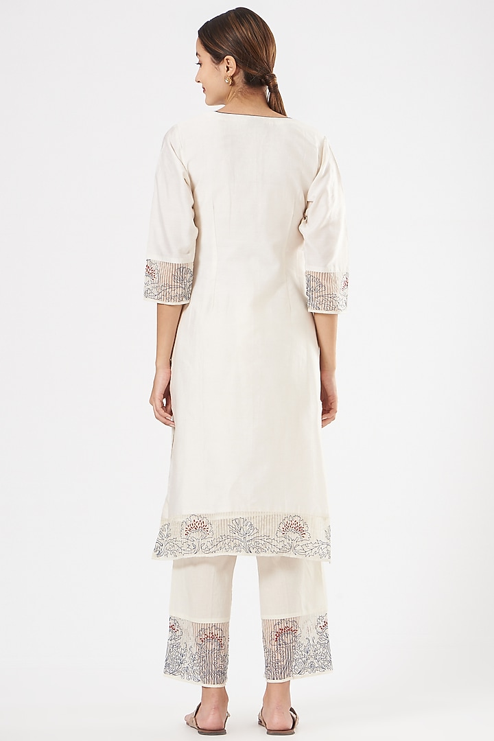 Ivory Threadwork-Embroidered Kurta Set by Rajat & shradda at Pernia's Pop Up Shop