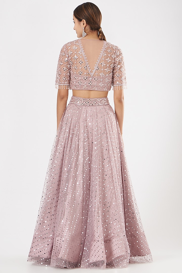 Mauve Mirror-Embroidered Wedding Lehenga Set by Rajat & shradda at Pernia's Pop Up Shop