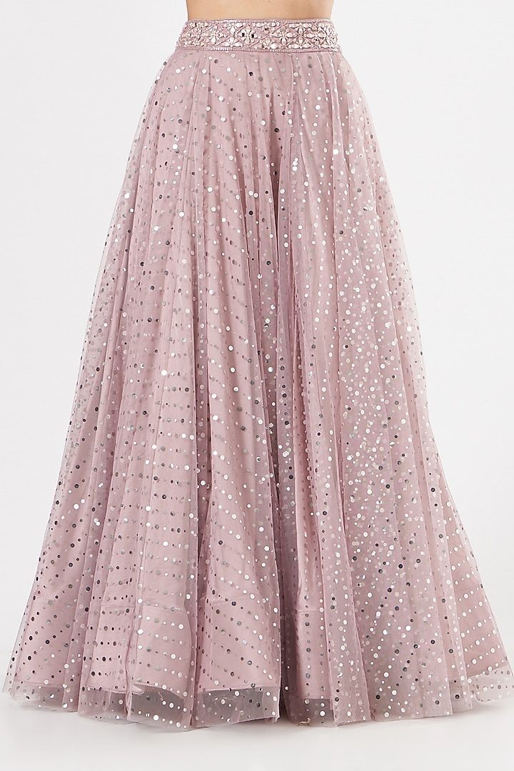Mauve Mirror-Embroidered Wedding Lehenga Set by Rajat & shradda at Pernia's Pop Up Shop
