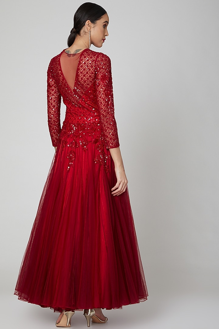 Red Embroidered Gown by Rajat & shradda at Pernia's Pop Up Shop