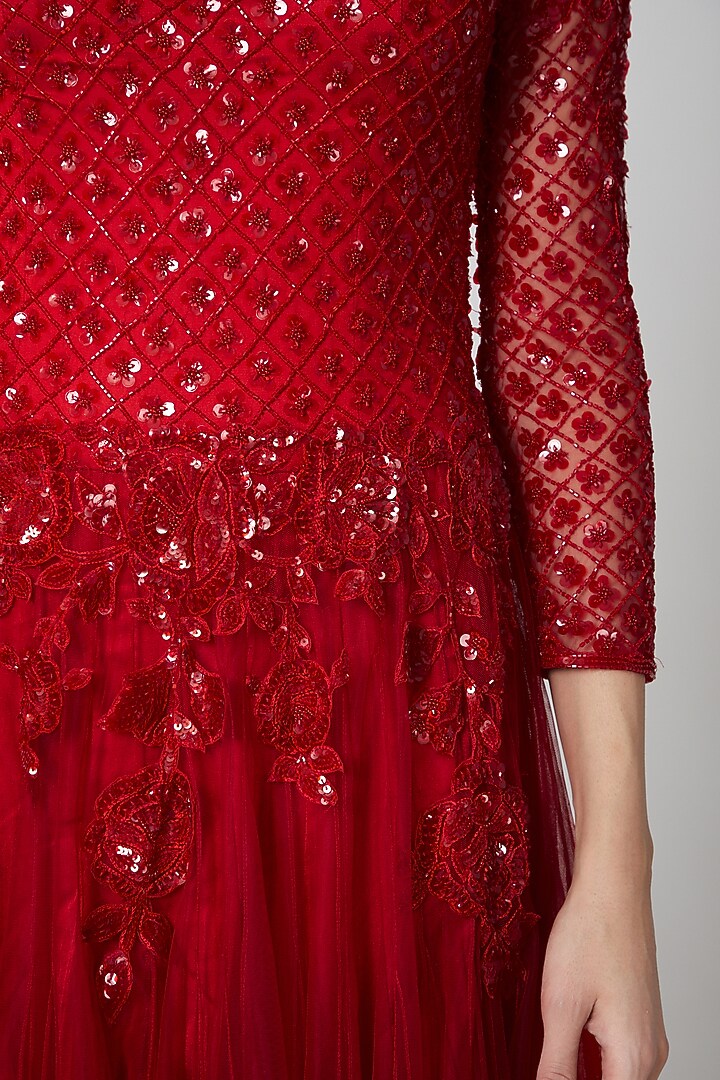 Red Embroidered Gown by Rajat & shradda at Pernia's Pop Up Shop